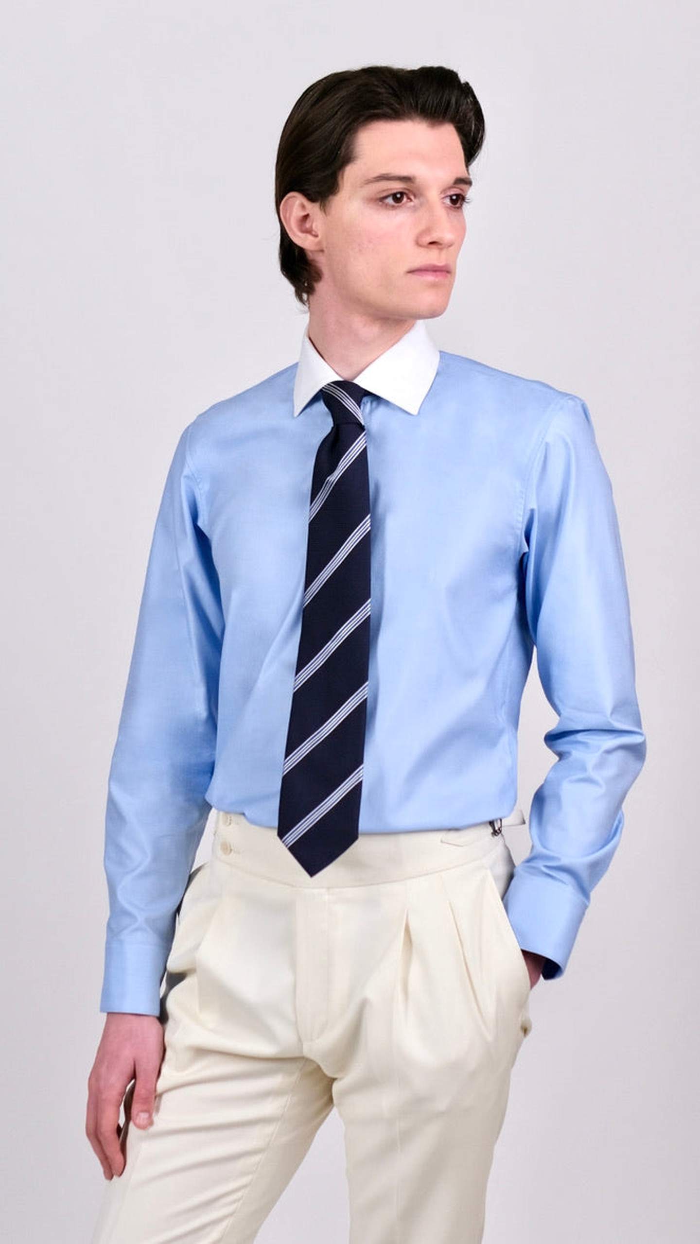 Cămașă Poplin Albastru Deschis cu Guler Alb by Iorgoni