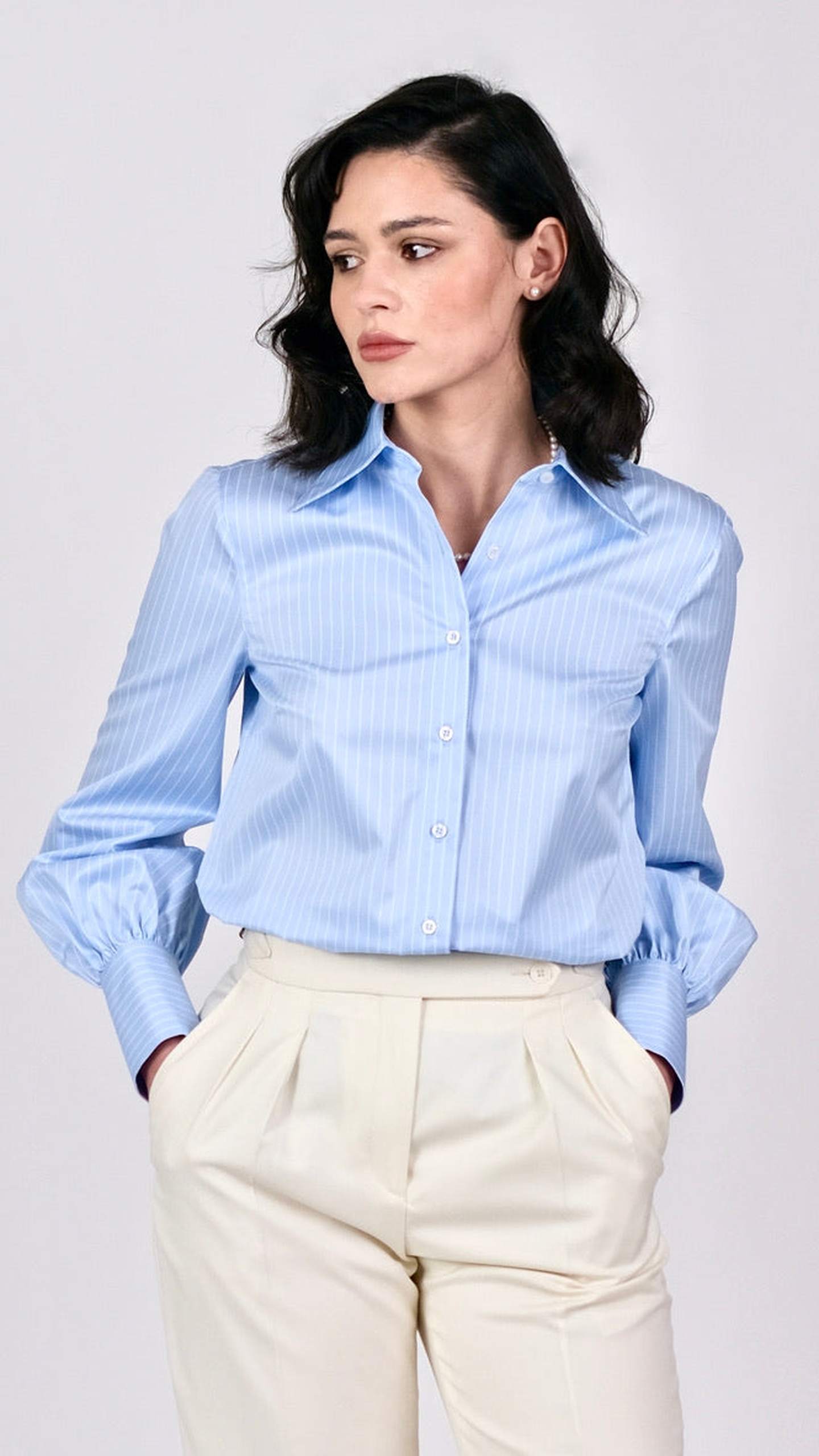 Cămașă Twill cu Dungi - Albastru Deschis by Iorgoni