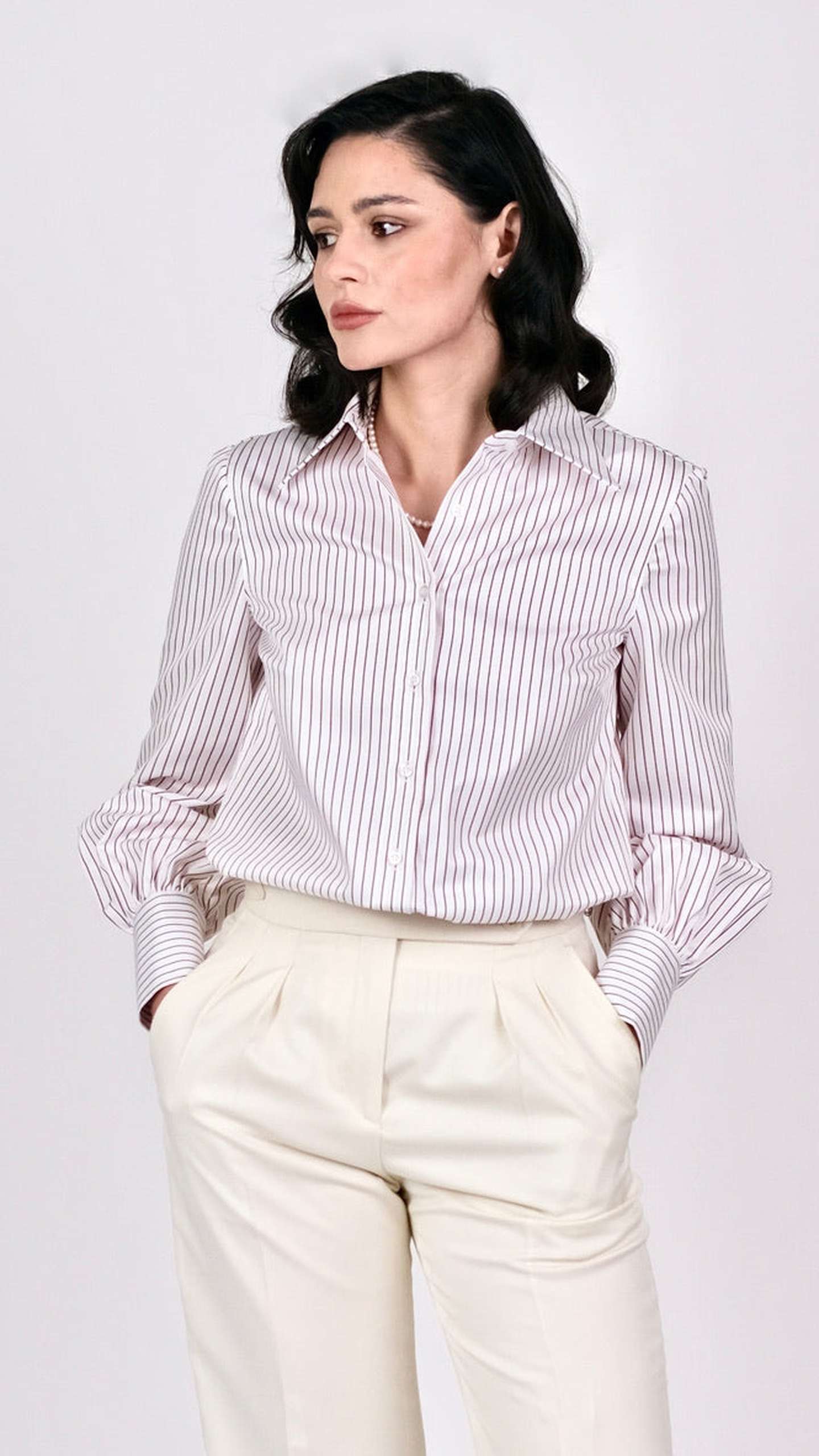 Cămașă din Twill cu Dungi Bordo by Iorgoni