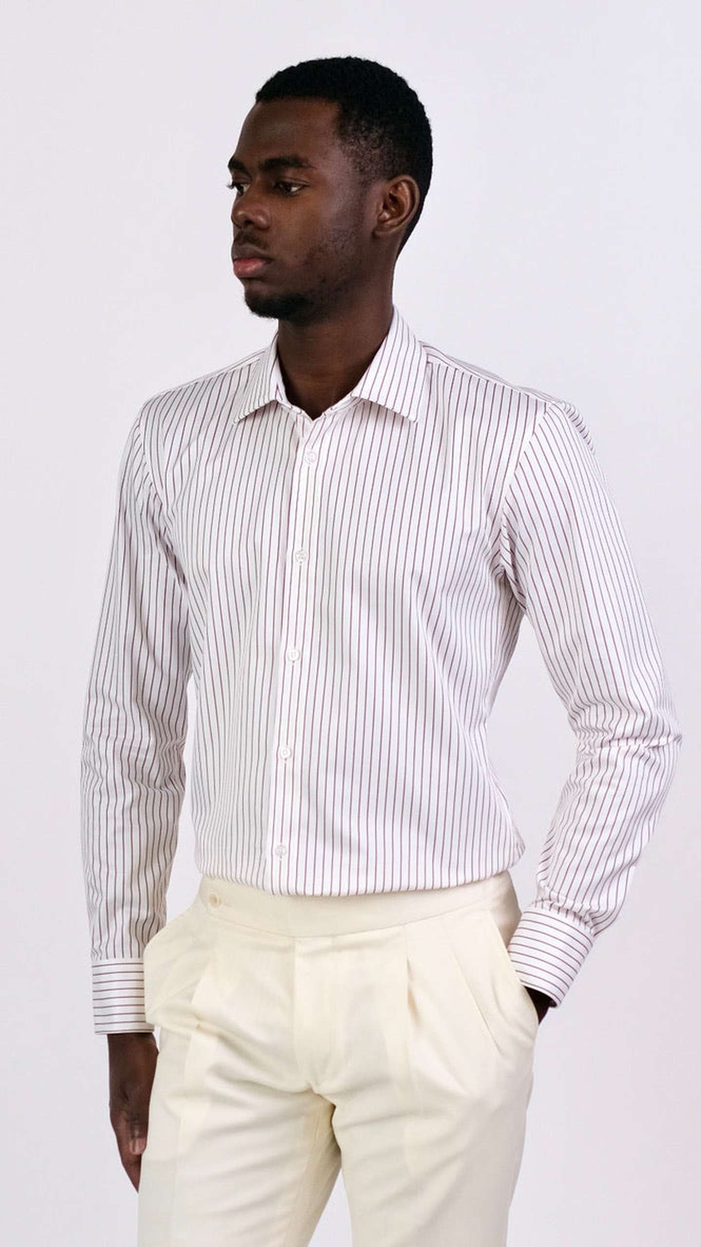 Cămașă Twill cu dungi - Alb și Bordo by Iorgoni