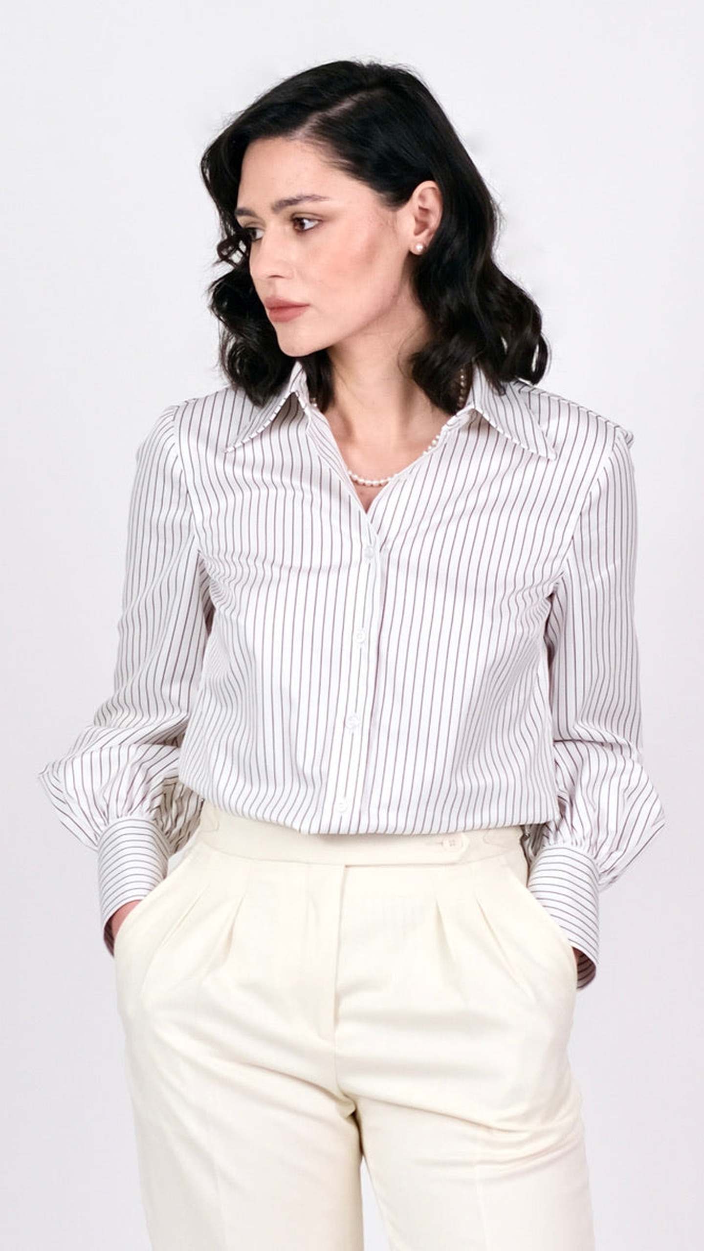 Cămașă Twill cu Dungi - Olive by Iorgoni