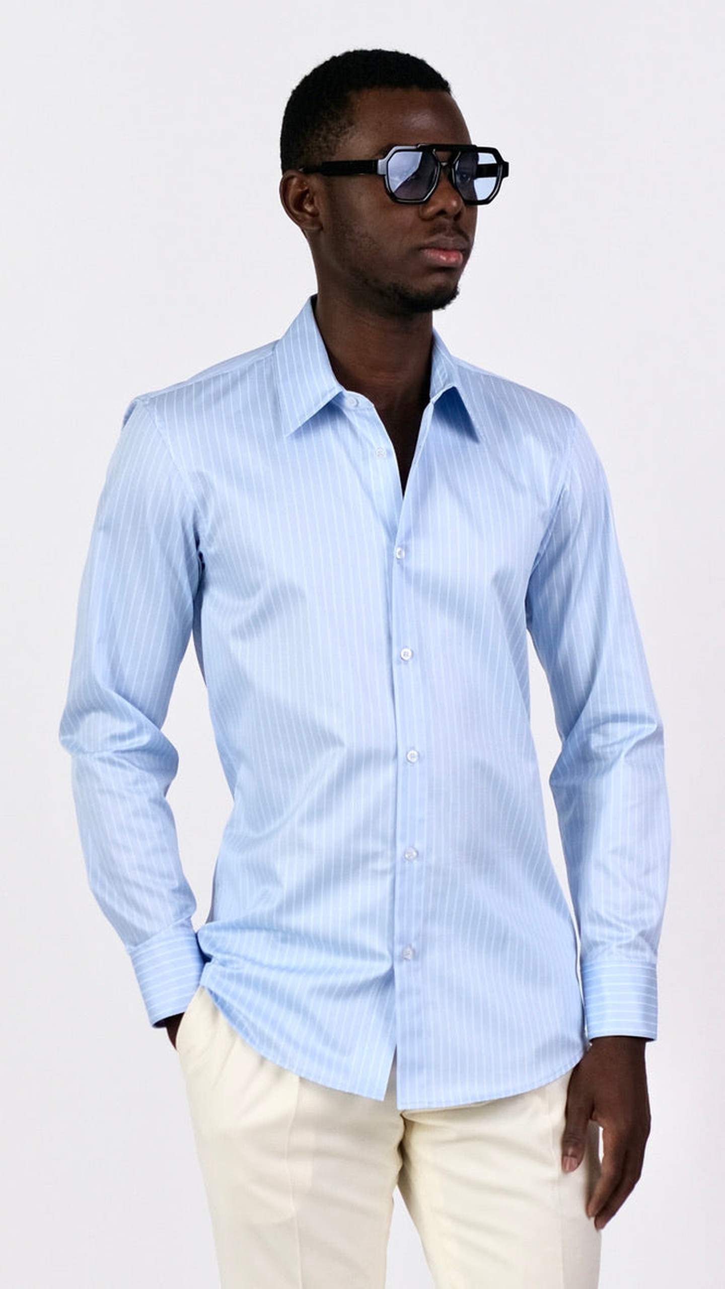 Cămașă Twill cu dungi - Albastru Deschis by Iorgoni