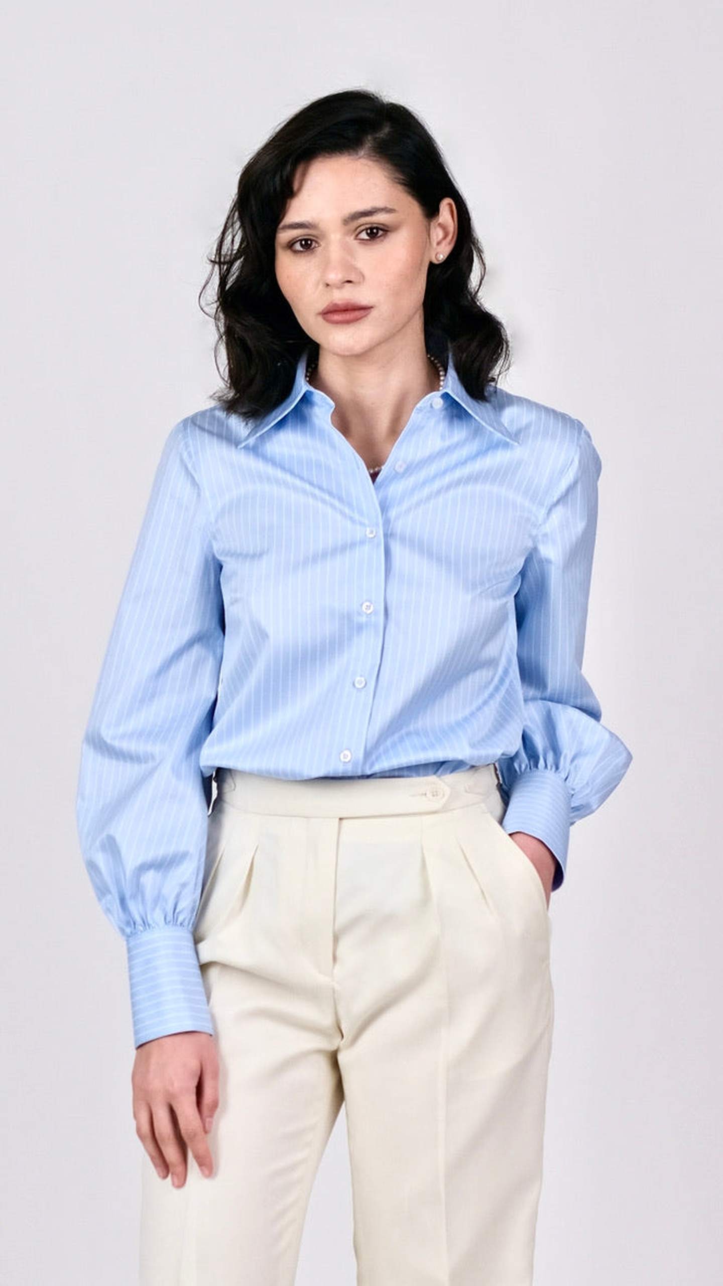 Cămașă Twill cu Dungi - Albastru Deschis by Iorgoni