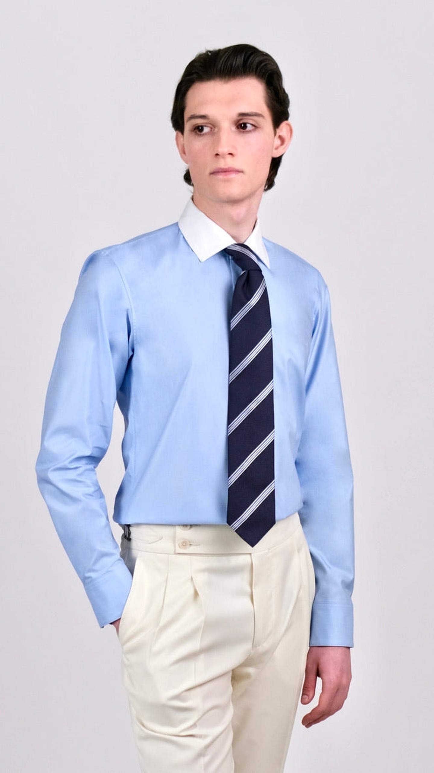 Cămașă Poplin Albastru Deschis cu Guler Alb by Iorgoni