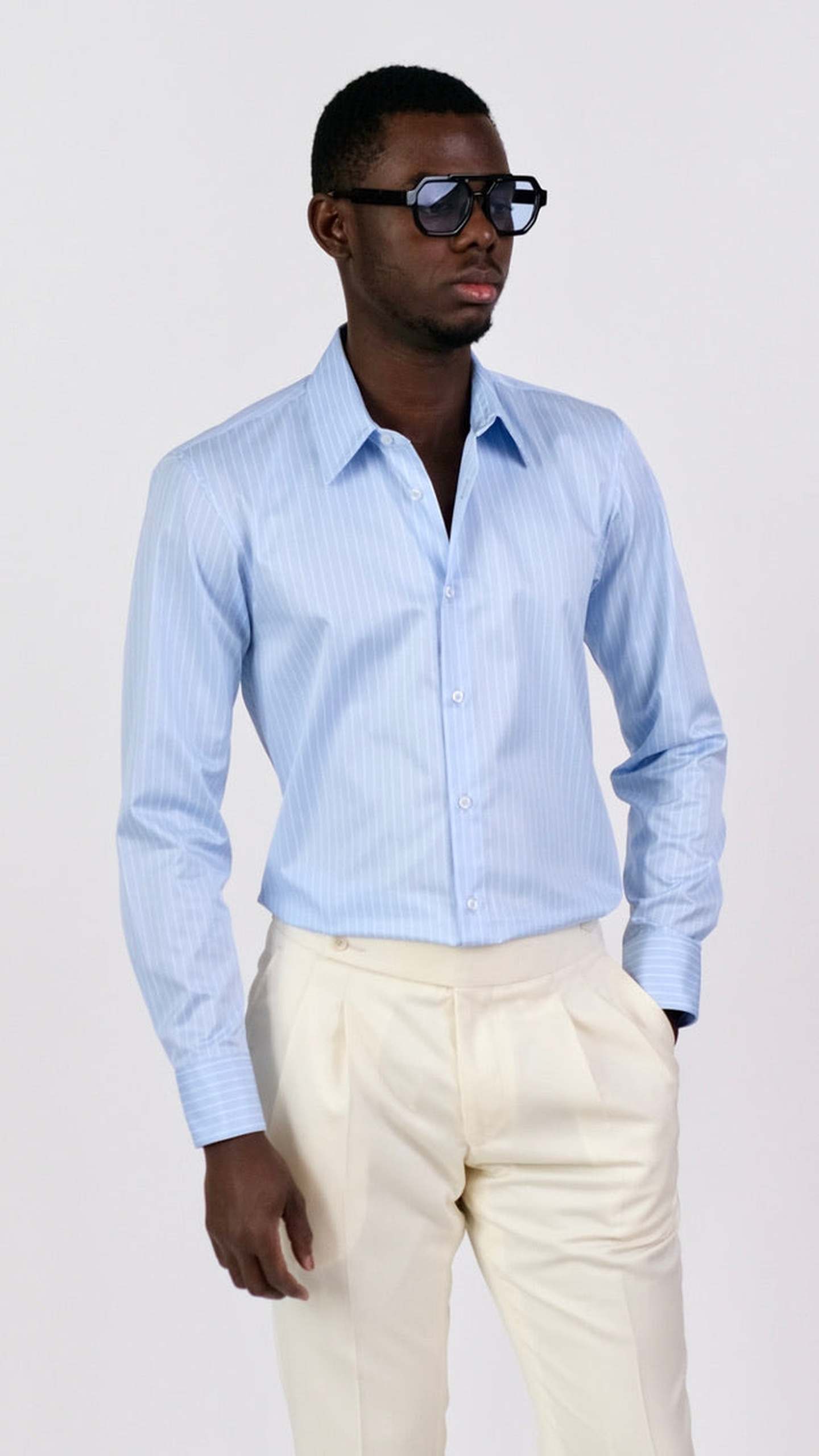 Cămașă Twill cu dungi - Albastru Deschis by Iorgoni
