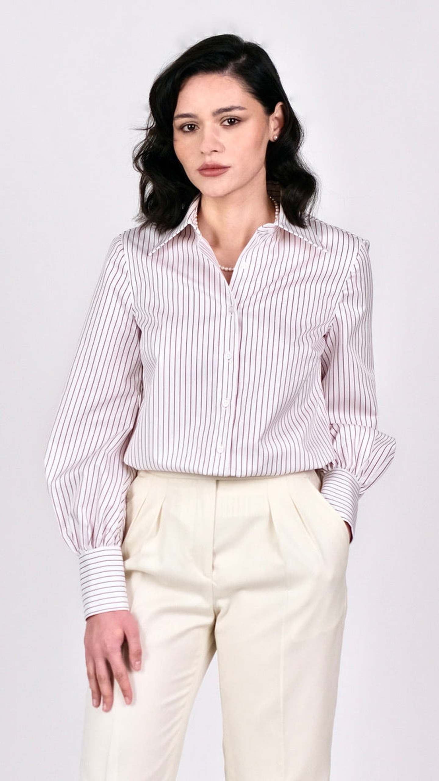 Cămașă din Twill cu Dungi Bordo by Iorgoni