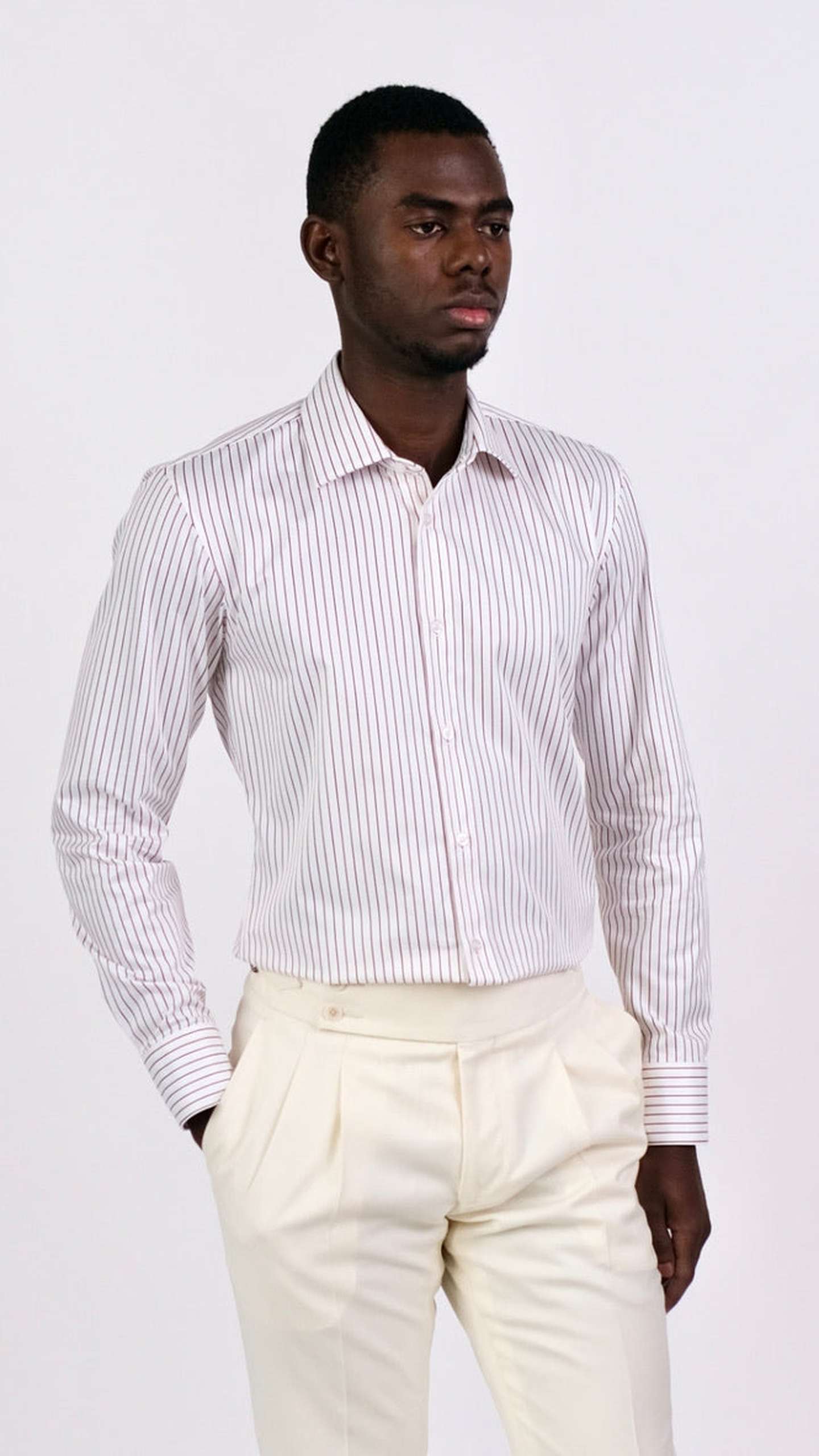 Cămașă Twill cu dungi - Alb și Bordo by Iorgoni